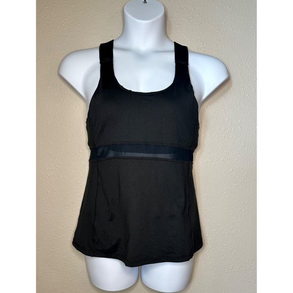 Black Racerback Sports Bra/Tank w sheer mesh waist Laundry by Design Women XL - Picture 1 of 6